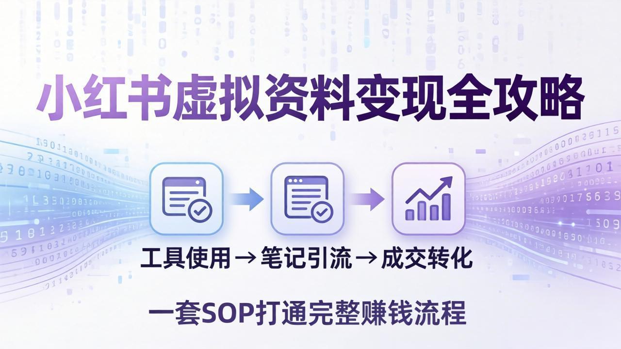 小红书虚拟资料变现全攻略：从工具使用到笔记引流成交，一套 SOP 打通完整赚钱流程网赚库-项目库-轻创网-中创网-福缘网-冒泡网-资源之家-魔方项目库网赚库