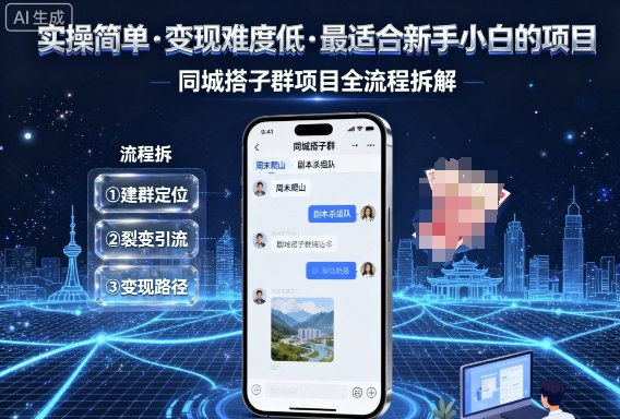 实操简单，变现难度低，最适合新手小白做的项目，每天轻松收入3张，同城搭子群项目全流程拆解网赚库-项目库-轻创网-中创网-福缘网-冒泡网-资源之家-魔方项目库网赚库