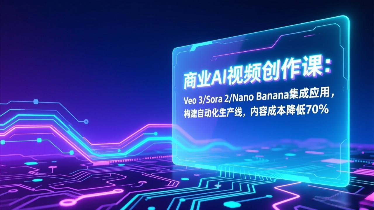 商业AI视频创作课:Veo 3/Sora 2/Nano Banana集成应用,构建自动化生产线,内容成本降低70%网赚库-项目库-轻创网-中创网-福缘网-冒泡网-资源之家-魔方项目库网赚库