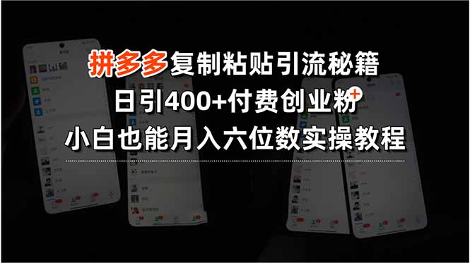 拼多多复制粘贴引流秘籍，日引400+付费创业粉，小白也能月入六位数实操…网赚库-项目库-轻创网-中创网-福缘网-冒泡网-资源之家-魔方项目库网赚库