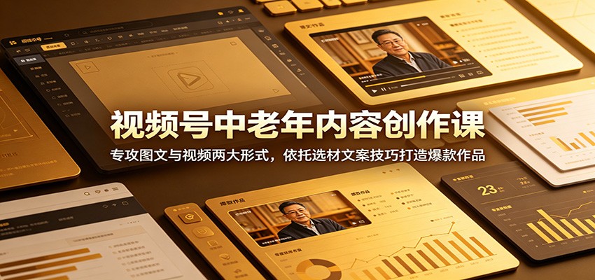 视频号中老年内容创作课:专攻图文与视频两大形式,依托选材文案技巧打造爆款作品网赚库-项目库-轻创网-中创网-福缘网-冒泡网-资源之家-魔方项目库网赚库
