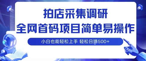 拍店采集调研，全网首码项目，简单易操作， 小白也能轻松上手，多账号操作，轻松日入5张【揭秘】网赚库-项目库-轻创网-中创网-福缘网-冒泡网-资源之家-魔方项目库网赚库