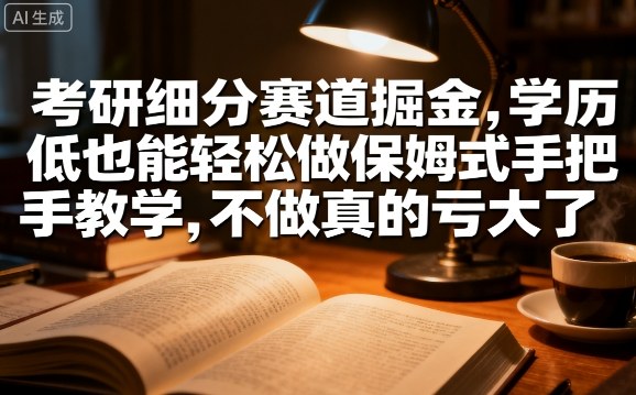 考研细分赛道掘金，日入1k+，学历低也能轻松做保姆式手把手教学，不做真的亏大了【揭秘】网赚库-项目库-轻创网-中创网-福缘网-冒泡网-资源之家-魔方项目库网赚库