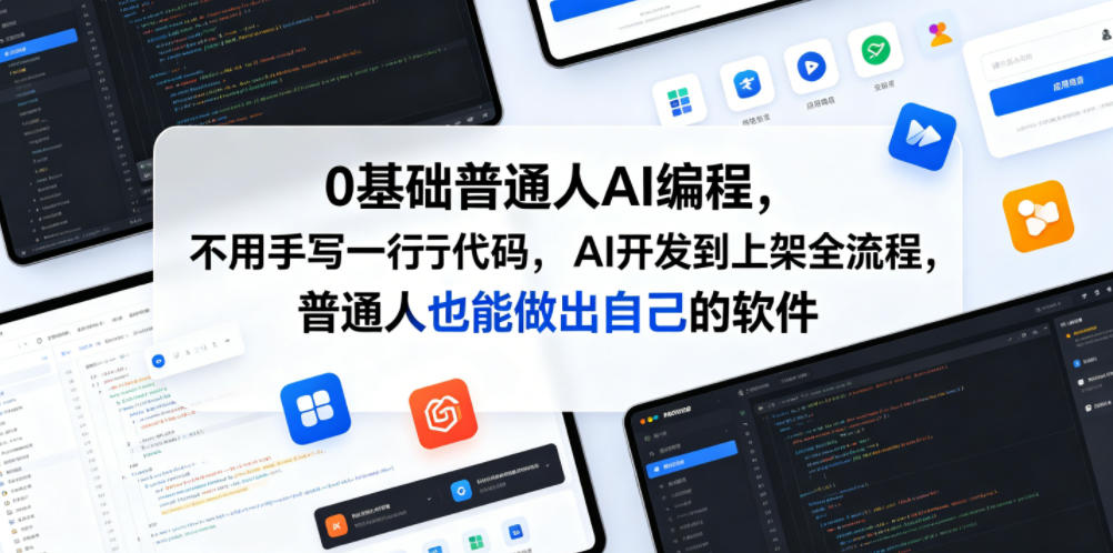 0基础普通人AI编程，不用手写一行代码，AI开发到上架全流程，普通人也能做出自己的软件网赚库-项目库-轻创网-中创网-福缘网-冒泡网-资源之家-魔方项目库网赚库