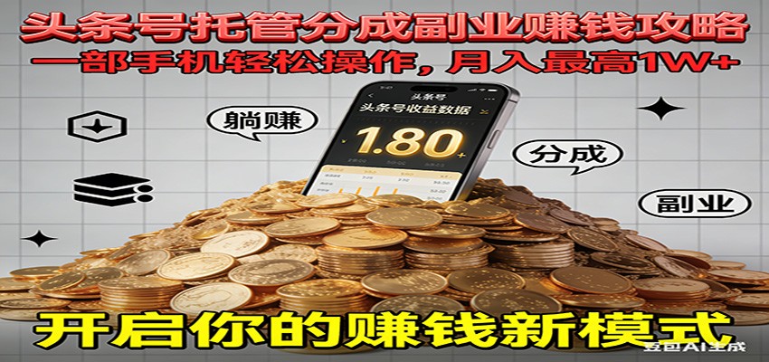 全程托管今日头条，一部手机就可以开干，最高躺赚1W+网赚库-项目库-轻创网-中创网-福缘网-冒泡网-资源之家-魔方项目库网赚库