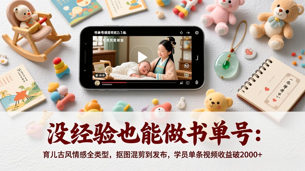 没经验也能做书单号：育儿古风情感全类型，抠图混剪到发布，学员单条视频收益破2000+网赚库-项目库-轻创网-中创网-福缘网-冒泡网-资源之家-魔方项目库网赚库