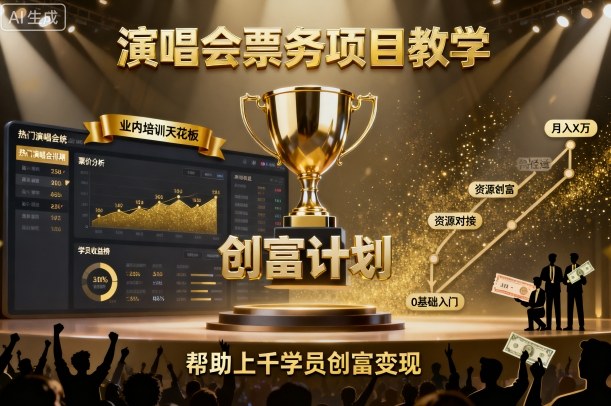 演唱会票务项目教学，业内培训天花板，帮助上千学员创富变现网赚库-项目库-轻创网-中创网-福缘网-冒泡网-资源之家-魔方项目库网赚库