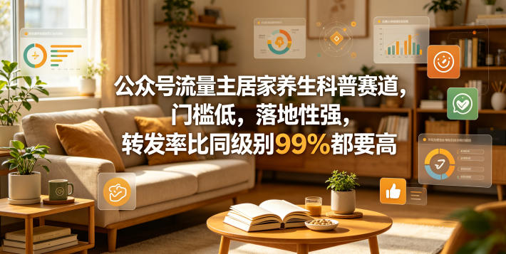 公众号流量主居家养生科普赛道,门槛低,落地性强,转发率比同级别99%都要高网赚库-项目库-轻创网-中创网-福缘网-冒泡网-资源之家-魔方项目库网赚库