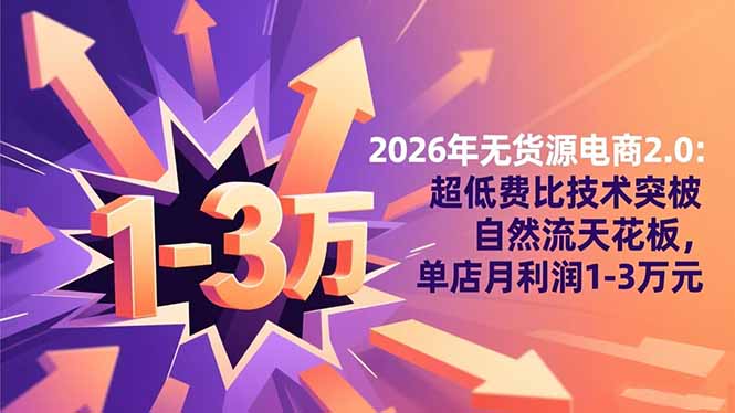 2026年无货源电商2.0：超低费比技术突破自然流天花板，单店月利润1-3万元网赚库-项目库-轻创网-中创网-福缘网-冒泡网-资源之家-魔方项目库网赚库