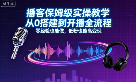 播客保姆级实操教学，从0搭建到开播全流程，零经验也能做，低粉也能高变现网赚库-项目库-轻创网-中创网-福缘网-冒泡网-资源之家-魔方项目库网赚库