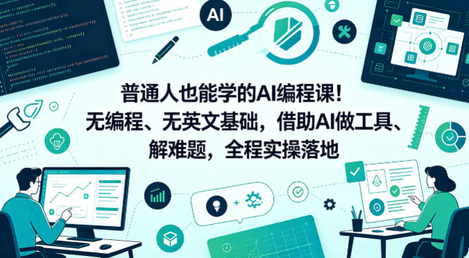 普通人也能学的AI编程课!无编程、无英文基础,借助AI做工具、解难题,全程实操落地网赚库-项目库-轻创网-中创网-福缘网-冒泡网-资源之家-魔方项目库网赚库