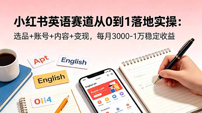 小红书英语赛道从0到1落地实操:选品+账号+内容+变现,每月3000-1万稳定收益网赚库-项目库-轻创网-中创网-福缘网-冒泡网-资源之家-魔方项目库网赚库