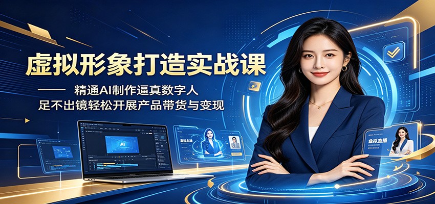 虚拟形象打造实战课:精通AI制作逼真数字人,足不出镜轻松开展产品带货与变现网赚库-项目库-轻创网-中创网-福缘网-冒泡网-资源之家-魔方项目库网赚库