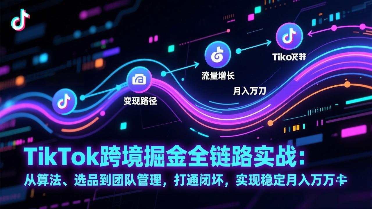 TikTok跨境掘金全链路实战：从算法、选品到团队管理，打通闭环，实现稳定月入万刀网赚库-项目库-轻创网-中创网-福缘网-冒泡网-资源之家-魔方项目库网赚库