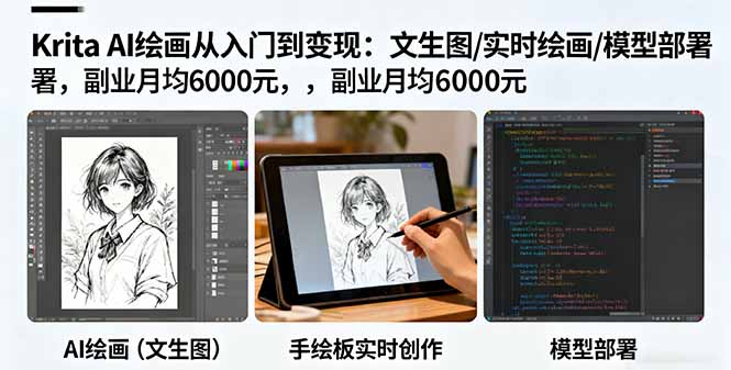 Krita AI绘画从入门到变现：文生图/实时绘画/模型部署，副业月均6000元网赚库-项目库-轻创网-中创网-福缘网-冒泡网-资源之家-魔方项目库网赚库