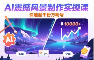 AI震撼风景制作实操课，快速起千粉万粉号网赚库-项目库-轻创网-中创网-福缘网-冒泡网-资源之家-魔方项目库网赚库