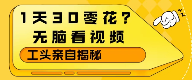 1天30零花？无脑看视频，大佬亲自揭秘网赚库-项目库-轻创网-中创网-福缘网-冒泡网-资源之家-魔方项目库网赚库