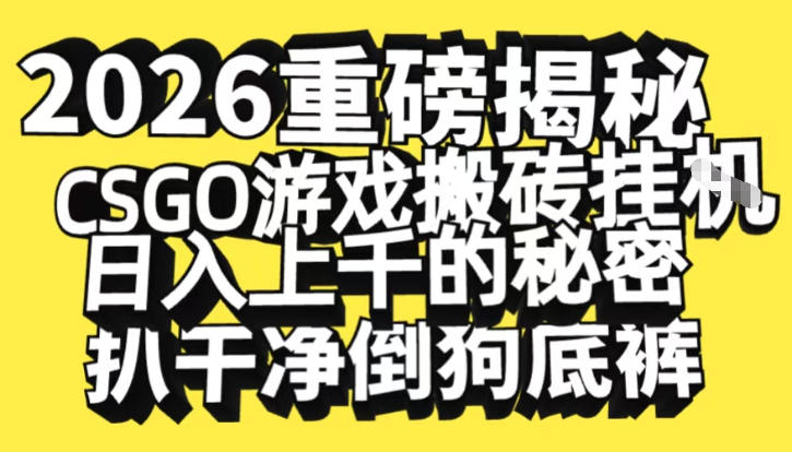 2026开年重磅解密，CSGO游戏搬砖挂G日入1k+的秘密，把倒狗的底裤扒干【揭秘】网赚库-项目库-轻创网-中创网-福缘网-冒泡网-资源之家-魔方项目库网赚库