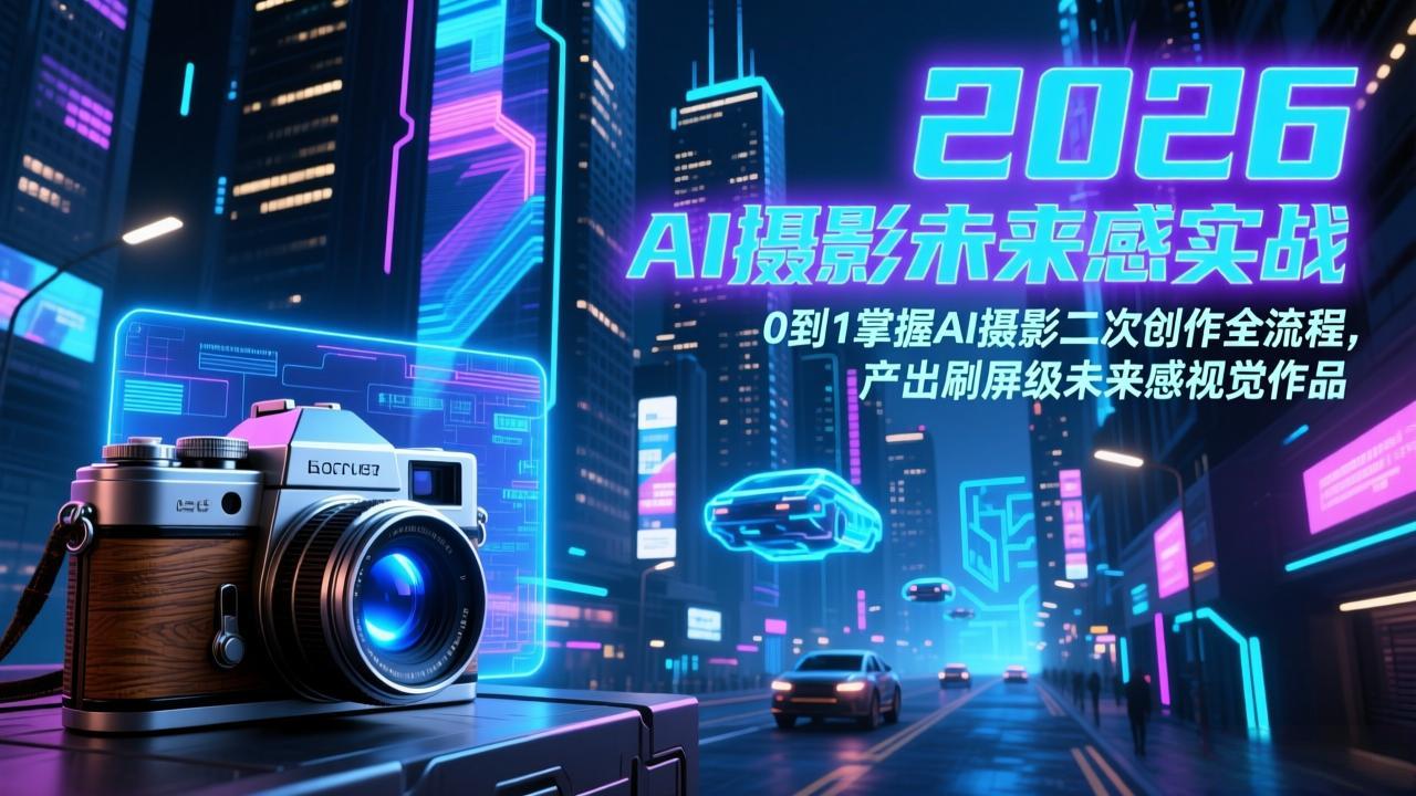 2026 AI摄影未来感实战：0到1掌握AI摄影二次创作全流程，产出刷屏级未来感视觉作品网赚库-项目库-轻创网-中创网-福缘网-冒泡网-资源之家-魔方项目库网赚库