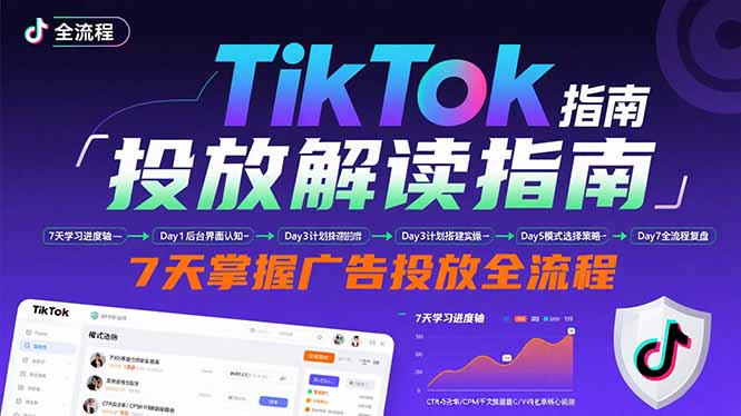 TikTok投放解读指南：后台操作/计划建立/模式选择，7天掌握广告投放全流程网赚库-项目库-轻创网-中创网-福缘网-冒泡网-资源之家-魔方项目库网赚库