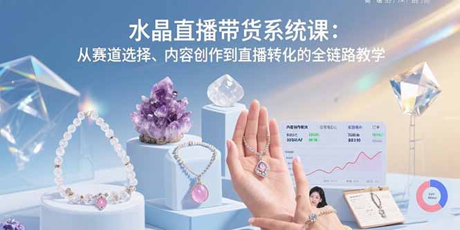 水晶直播带货系统课：从赛道选择、内容创作到直播转化的全链路教学网赚库-项目库-轻创网-中创网-福缘网-冒泡网-资源之家-魔方项目库网赚库