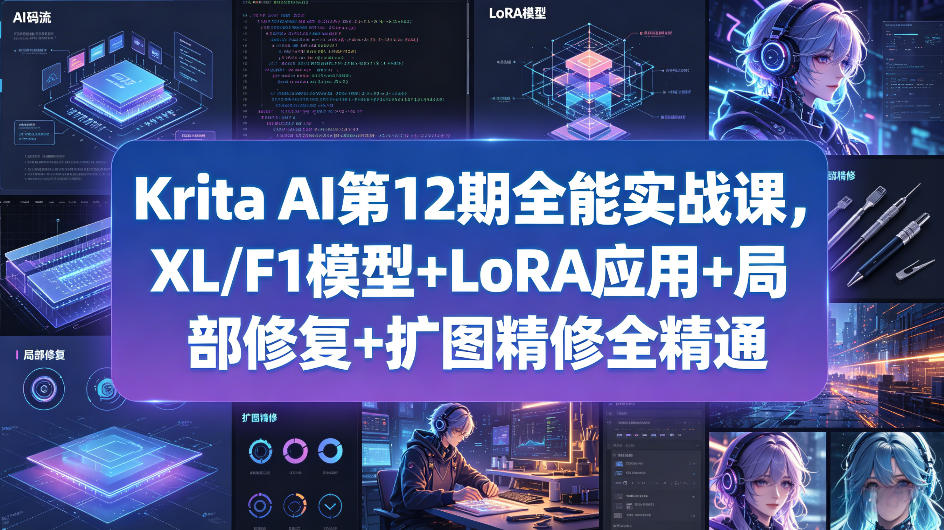 Krita AI第12期全能实战课，XL/F1模型+LoRA应用+局部修复+扩图精修全精通网赚库-项目库-轻创网-中创网-福缘网-冒泡网-资源之家-魔方项目库网赚库