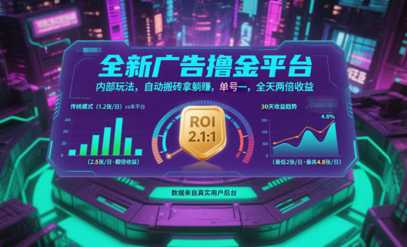 全新广告撸金平台，内部玩法，自动搬砖拿躺賺，单号一天保底2张+，全天两倍收益【揭秘】网赚库-项目库-轻创网-中创网-福缘网-冒泡网-资源之家-魔方项目库网赚库