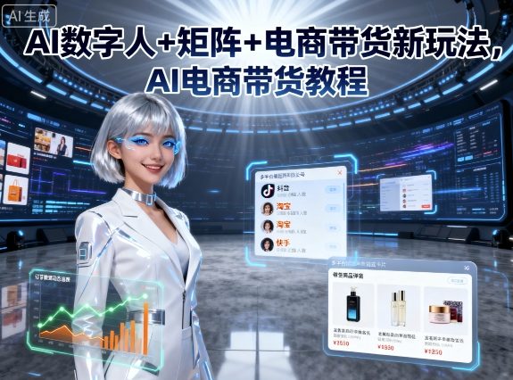 AI数字人+矩阵+电商带货新玩法，AI电商带货教程网赚库-项目库-轻创网-中创网-福缘网-冒泡网-资源之家-魔方项目库网赚库