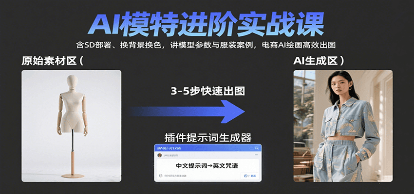 AI模特进阶实战课：含SD部署、换背景换色，讲模型参数与服装案例，电商AI绘画高效出图网赚库-项目库-轻创网-中创网-福缘网-冒泡网-资源之家-魔方项目库网赚库