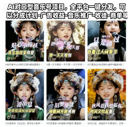 AI对口型音乐号项目，全平台一键分发，可以分成计划-广告收益-音乐推广-收徒-商单等网赚库-项目库-轻创网-中创网-福缘网-冒泡网-资源之家-魔方项目库网赚库