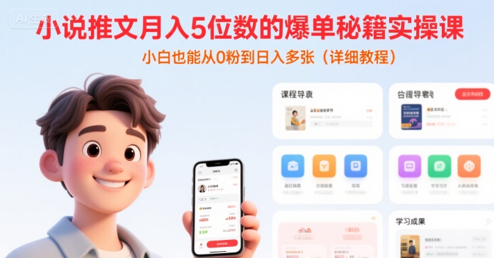 小说推文月入5位数的爆单秘籍实操课，，小白也能从0粉到日入多张(详细教程)网赚库-项目库-轻创网-中创网-福缘网-冒泡网-资源之家-魔方项目库网赚库