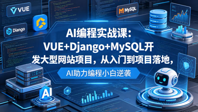 AI编程实战课：VUE+Django+MySQL开发大型网站项目，从入门到项目落地，AI助力编程小白逆袭网赚库-项目库-轻创网-中创网-福缘网-冒泡网-资源之家-魔方项目库网赚库