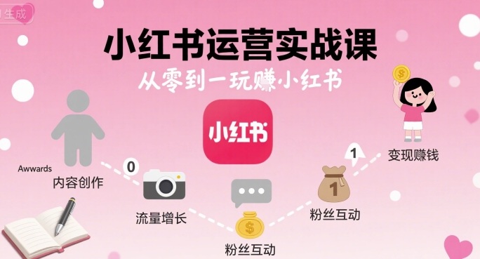 小红书运营实战课，从零到一玩賺小红书网赚库-项目库-轻创网-中创网-福缘网-冒泡网-资源之家-魔方项目库网赚库