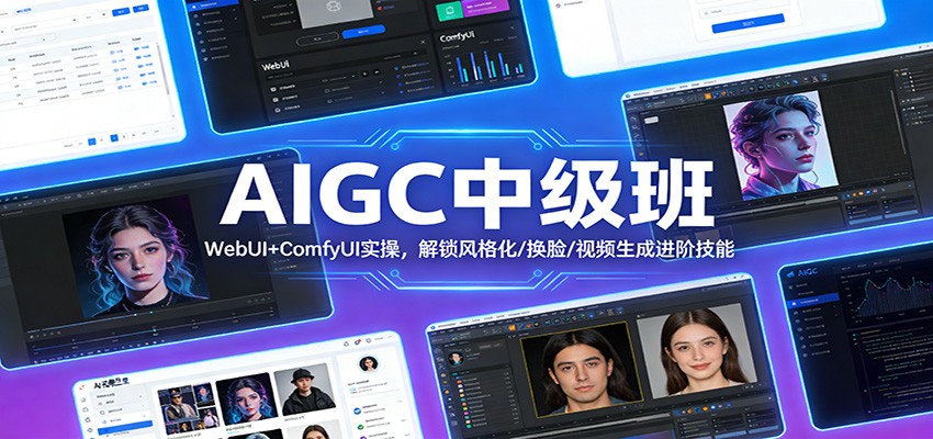 AIGC中级班：WebUI+ComfyUI实操，解锁风格化/换脸/视频生成进阶技能网赚库-项目库-轻创网-中创网-福缘网-冒泡网-资源之家-魔方项目库网赚库