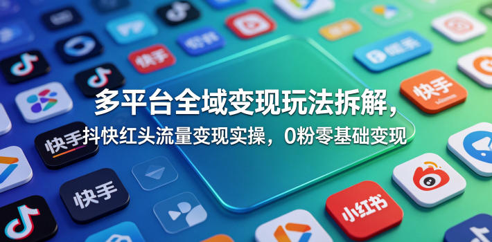 多平台全域变现玩法拆解，抖快红头流量变现实操，0粉零基础变现网赚库-项目库-轻创网-中创网-福缘网-冒泡网-资源之家-魔方项目库网赚库
