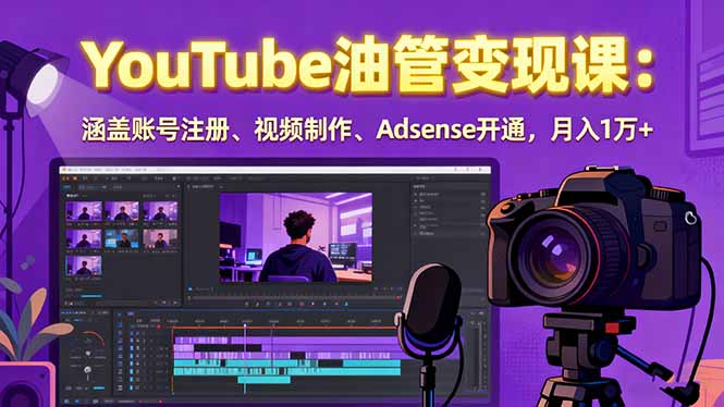 2025YouTube油管变现课：涵盖账号注册、视频制作、Adsense开通，月入1万+网赚库-项目库-轻创网-中创网-福缘网-冒泡网-资源之家-魔方项目库网赚库