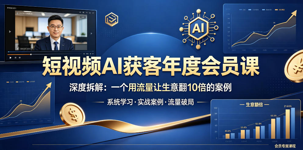 短视频AI获客年度会员课,深度拆解,一个用流量让生意翻10倍的案例网赚库-项目库-轻创网-中创网-福缘网-冒泡网-资源之家-魔方项目库网赚库