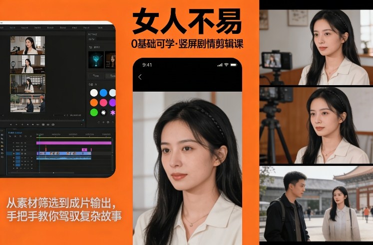 0基础可学！《女人不易》竖屏剧情剪辑课，从素材筛选到成片输出，手把手教你驾驭复杂故事网赚库-项目库-轻创网-中创网-福缘网-冒泡网-资源之家-魔方项目库网赚库