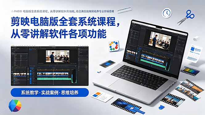 剪映电脑版全套系统课程，从零讲解软件各项功能，结合海量实战案例培养专业剪辑思维网赚库-项目库-轻创网-中创网-福缘网-冒泡网-资源之家-魔方项目库网赚库