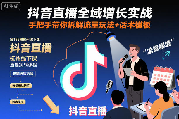 抖音直播全域增长实战第155期杭州线下课，手把手带你拆解流量玩法+话术模板网赚库-项目库-轻创网-中创网-福缘网-冒泡网-资源之家-魔方项目库网赚库
