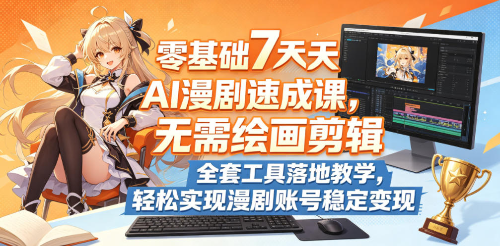 零基础7天AI漫剧速成课，无需绘画剪辑，全套工具落地教学，轻松实现漫剧账号稳定变现网赚库-项目库-轻创网-中创网-福缘网-冒泡网-资源之家-魔方项目库网赚库