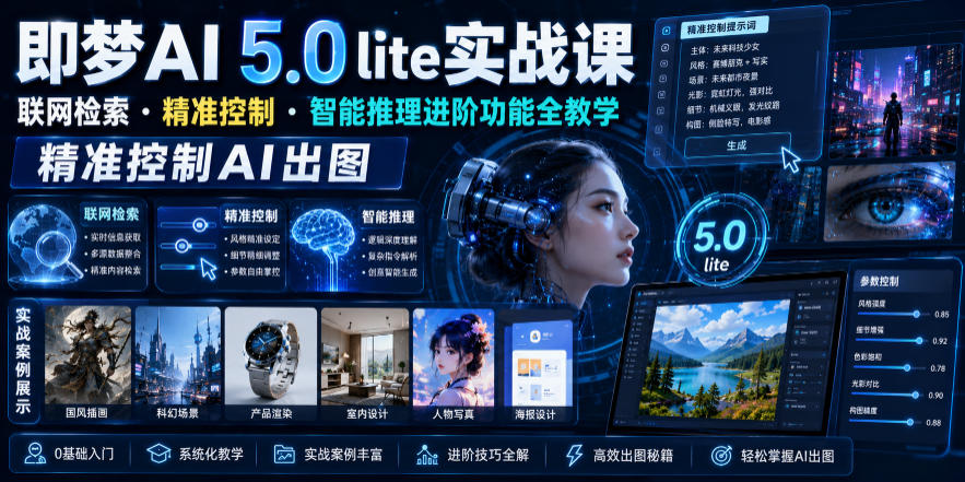 即梦AI 5.0 lite实战课，联网检索・精准控制・智能推理进阶功能全教学，精准控制AI出图网赚库-项目库-轻创网-中创网-福缘网-冒泡网-资源之家-魔方项目库网赚库