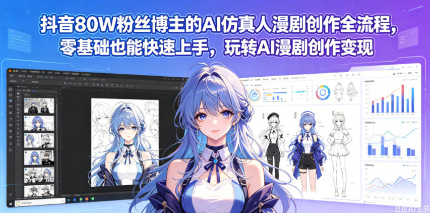 抖音80W粉丝博主的AI仿真人漫剧创作全流程，零基础也能快速上手，玩转AI漫剧创作变现网赚库-项目库-轻创网-中创网-福缘网-冒泡网-资源之家-魔方项目库网赚库