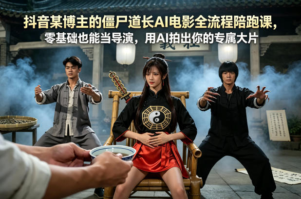 抖音某博主的僵尸道长AI电影全流程陪跑课，零基础也能当导演，用AI拍出你的专属大片网赚库-项目库-轻创网-中创网-福缘网-冒泡网-资源之家-魔方项目库网赚库