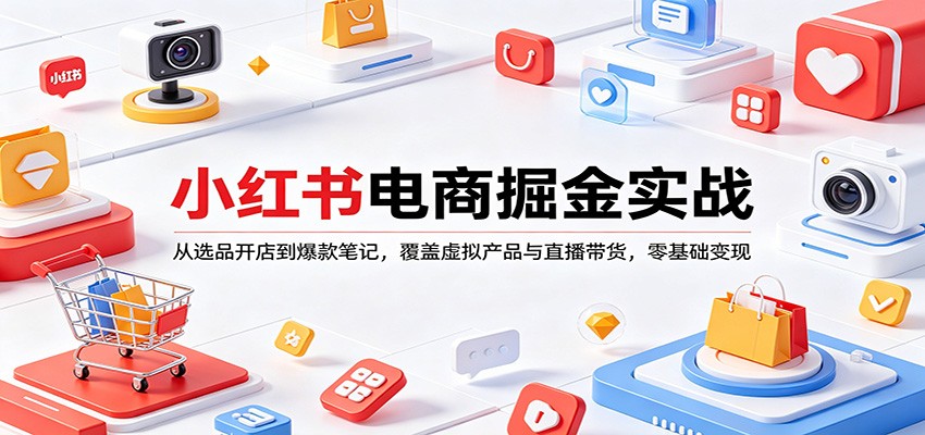 小红书电商掘金实战：从选品开店到爆款笔记，覆盖虚拟产品与直播带货，零基础变现网赚库-项目库-轻创网-中创网-福缘网-冒泡网-资源之家-魔方项目库网赚库