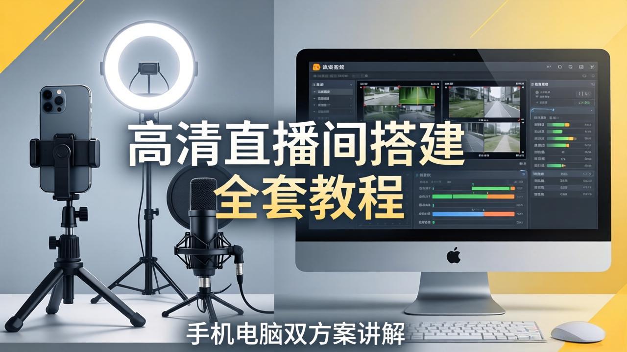 高清直播间搭建全套教程,手机电脑双方案讲解,设备选型调试多机位实操教学网赚库-项目库-轻创网-中创网-福缘网-冒泡网-资源之家-魔方项目库网赚库