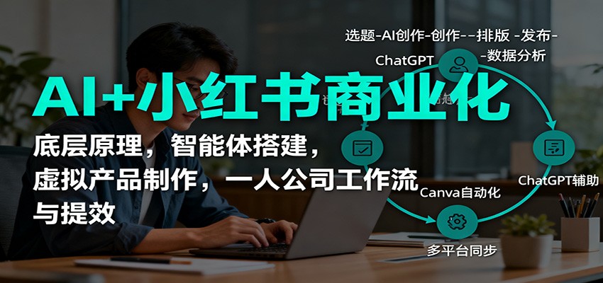 AI+小红书商业化，底层原理，智能体搭建，虚拟产品制作，一人公司工作流与提效网赚库-项目库-轻创网-中创网-福缘网-冒泡网-资源之家-魔方项目库网赚库