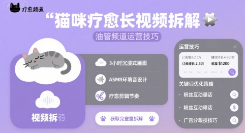 猫咪疗愈长视频拆解 &油管频道运营技巧网赚库-项目库-轻创网-中创网-福缘网-冒泡网-资源之家-魔方项目库网赚库