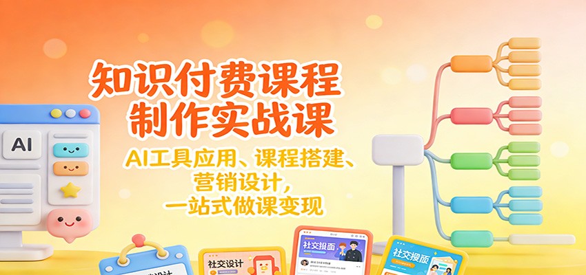 知识付费课程制作实战课：AI工具应用 、课程搭建、营销设计，一站式做课变现网赚库-项目库-轻创网-中创网-福缘网-冒泡网-资源之家-魔方项目库网赚库