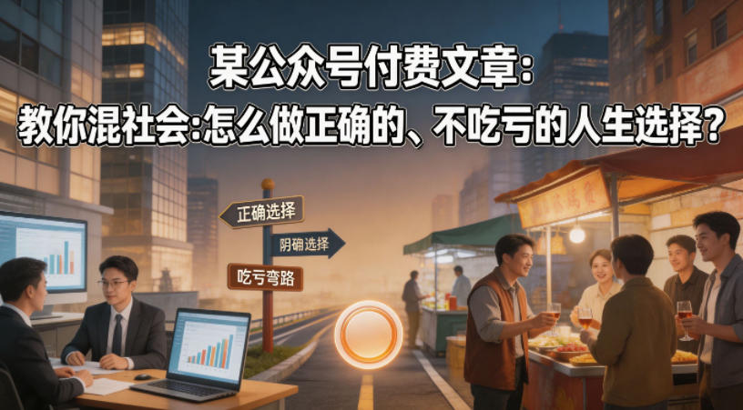 某公众号付费文章：教你混社会：怎么做正确的、不吃亏的人生选择？网赚库-项目库-轻创网-中创网-福缘网-冒泡网-资源之家-魔方项目库网赚库